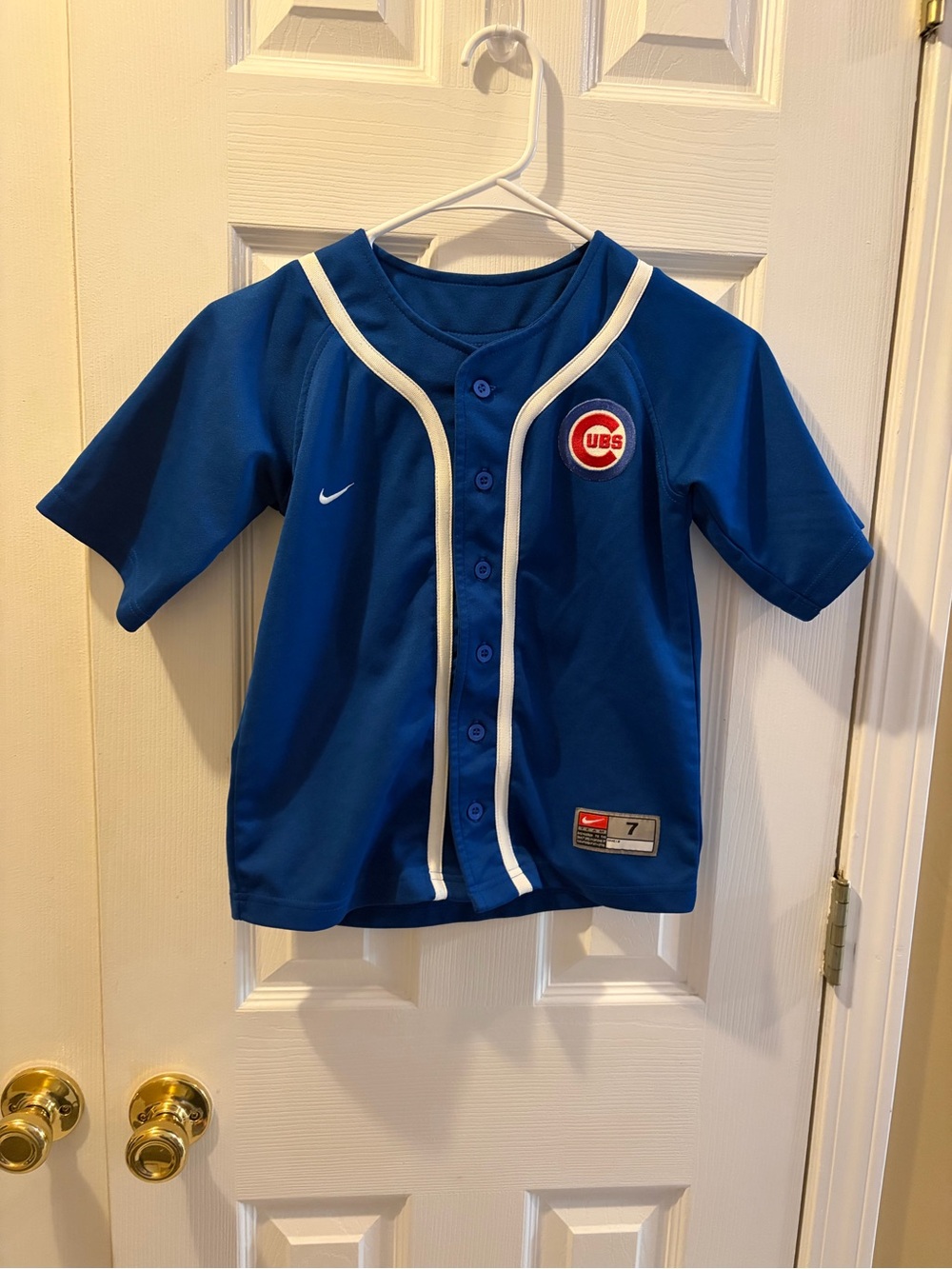 Nike Kids Cubs Royal Blue Button-Up Jersey with White Trim